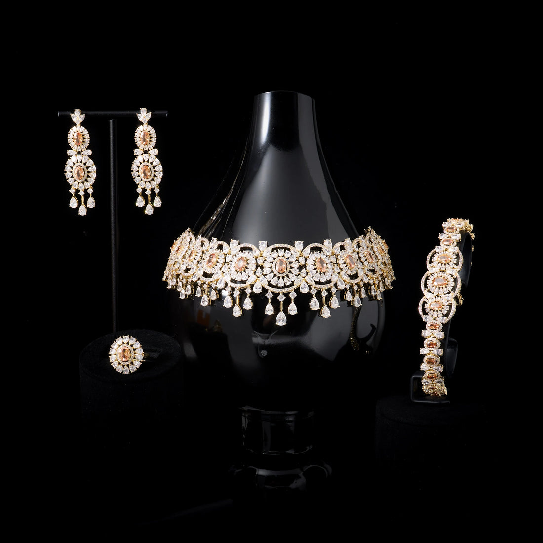 Luxury Micro Pavé CZ Choker Necklace Set for Women Wedding Bridal Necklace
