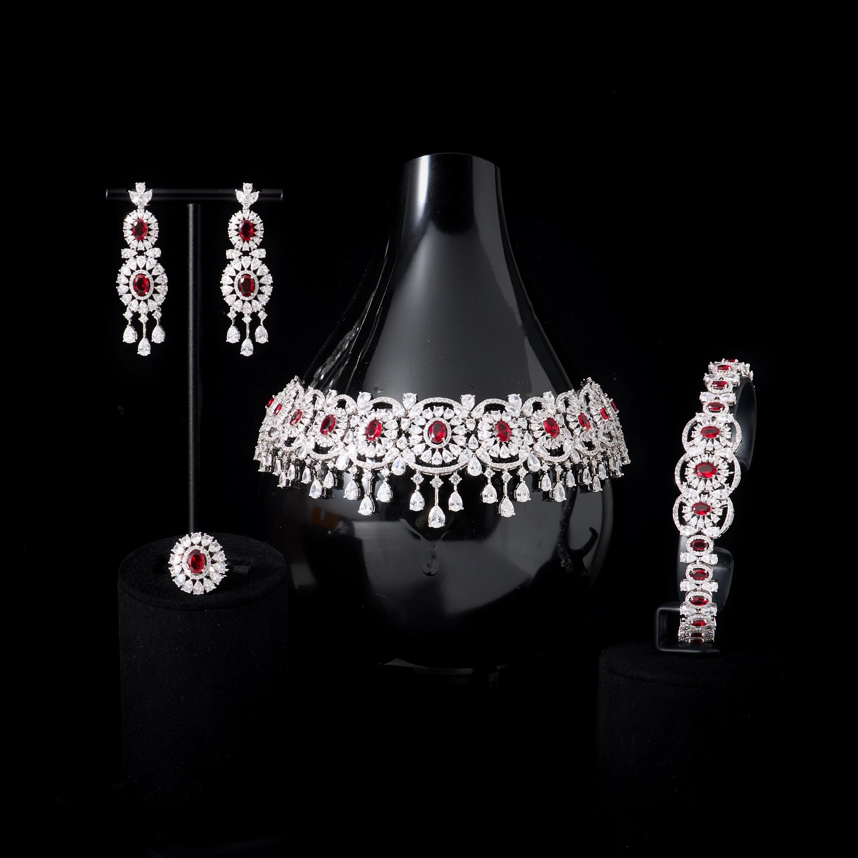 Luxury Micro Pavé CZ Choker Necklace Set for Women Wedding Bridal Necklace