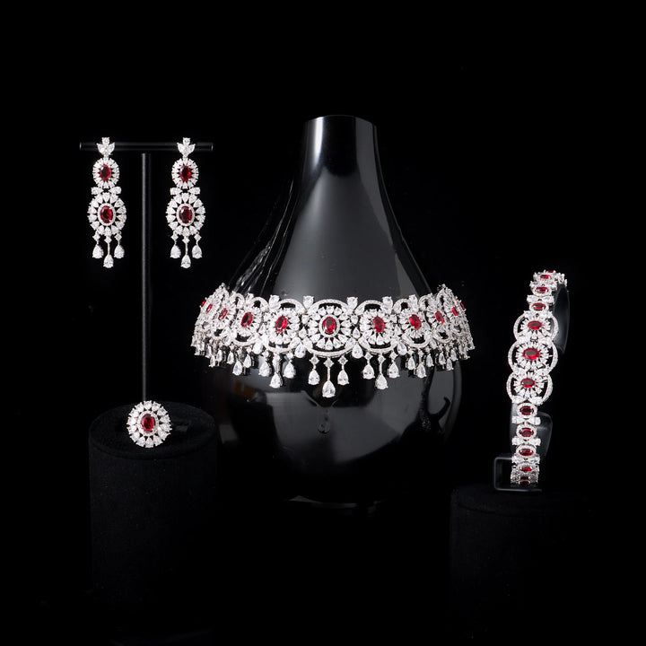 Luxury Micro Pavé CZ Choker Necklace Set for Women Wedding Bridal Necklace