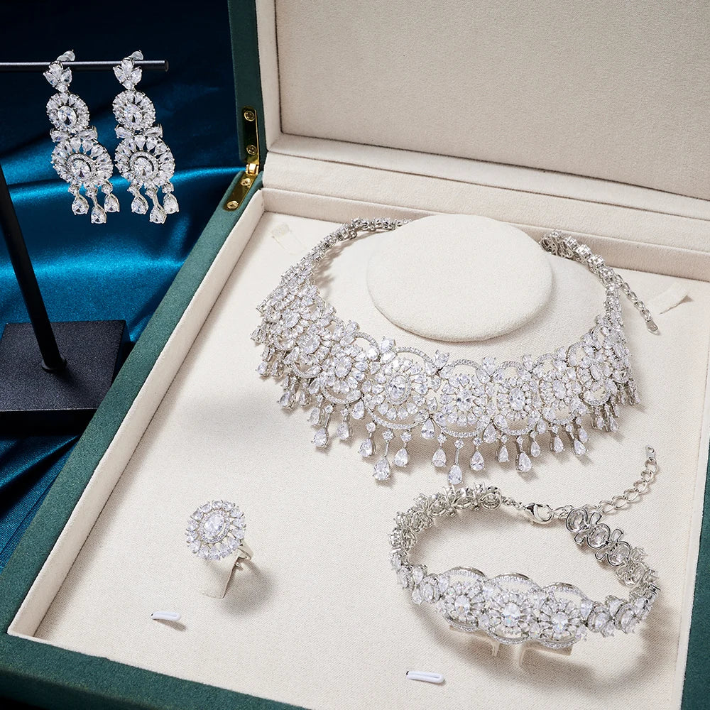 Luxury Micro Pavé CZ Choker Necklace Set for Women Wedding Bridal Necklace