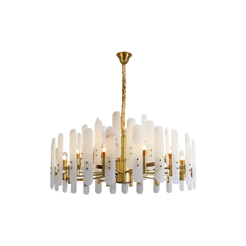 Luxury Natural Marble Alabaster Chandelier – Modern E14 LED Pendant Light for Living Room, Hallways
