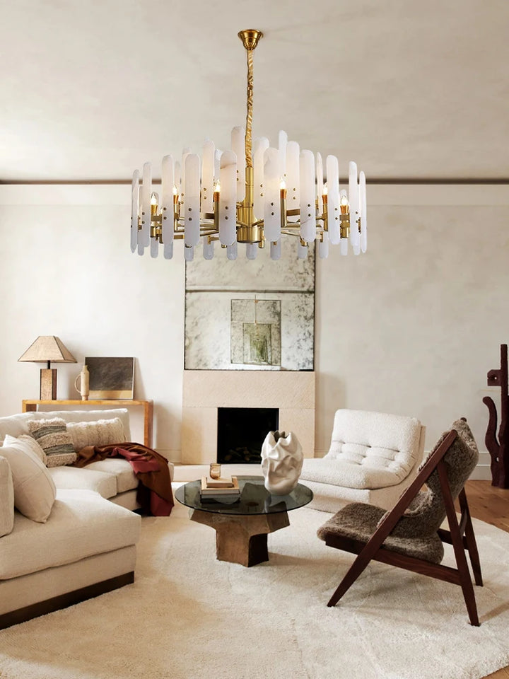 Luxury Natural Marble Alabaster Chandelier – Modern E14 LED Pendant Light for Living Room, Hallways