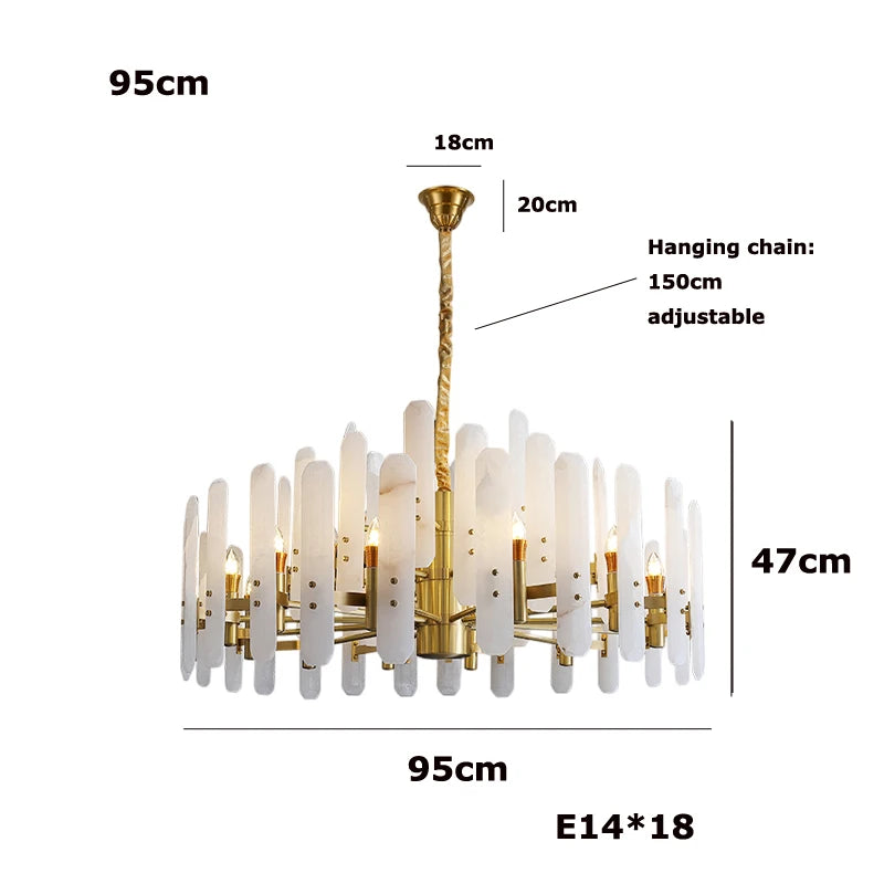 Luxury Natural Marble Alabaster Chandelier – Modern E14 LED Pendant Light for Living Room, Hallways