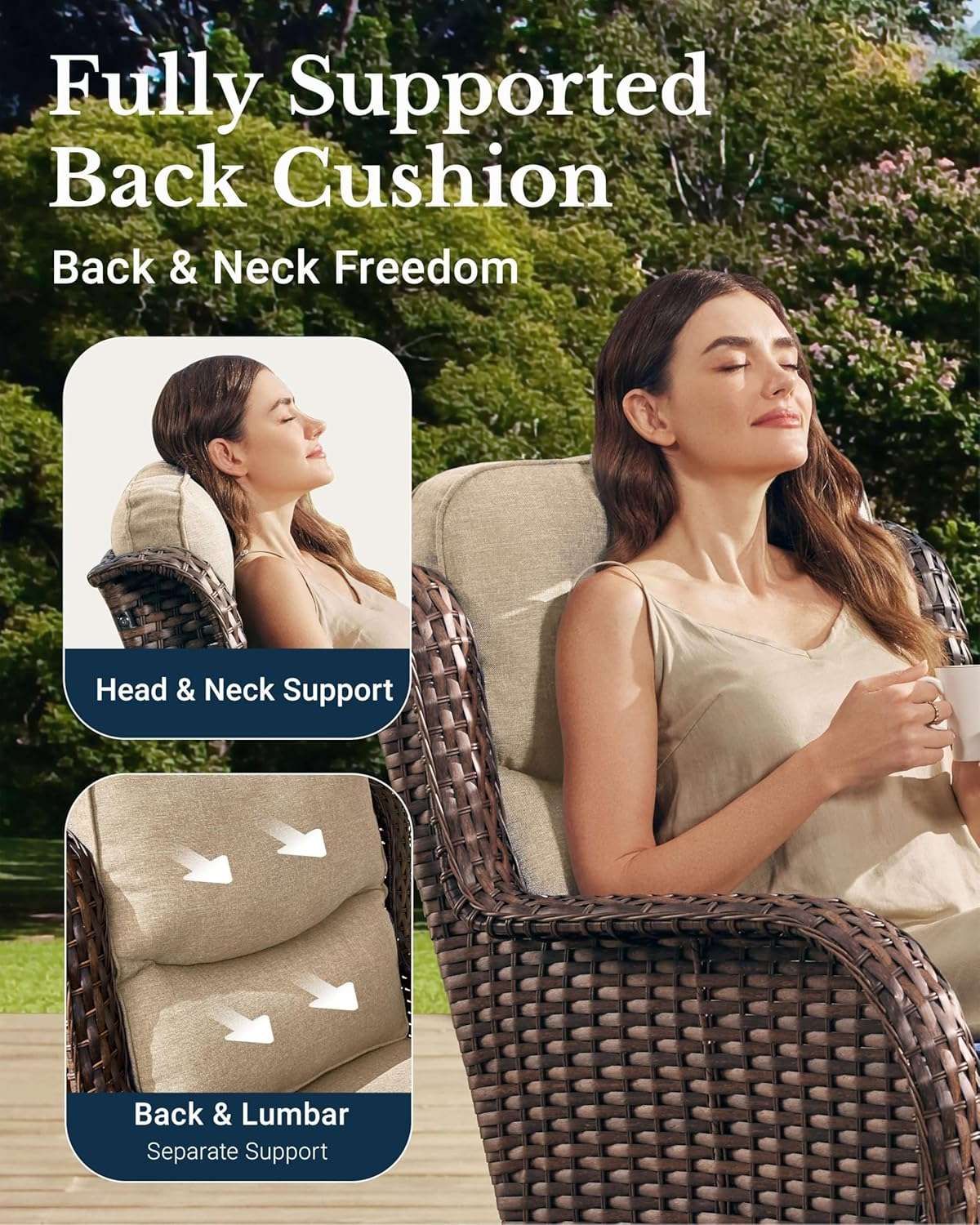 Luxury Outdoor Patio Furniture Set – 3 Piece Swivel Rocker Chair Set with Thick Cushions