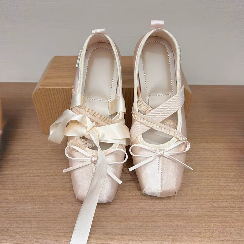 Luxury Satin Bow Mary Jane Ballet Flats for Women