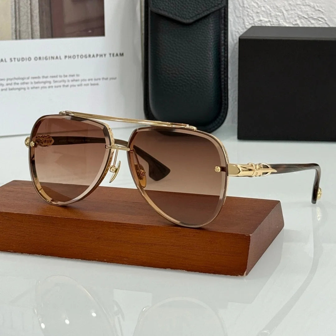 Luxury Titanium Pilot Sunglasses for Men Women – Retro Frameless UV400 Driving Eyewear