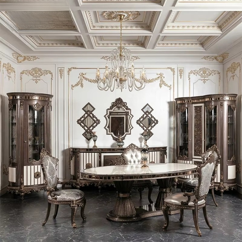 Royal Turkish Bronze Gold Gilded Dining Set – Fluted Table & Chairs