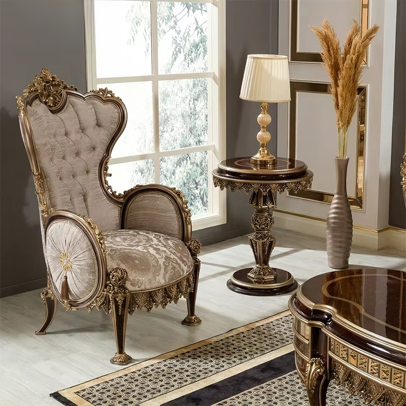 Royal Turkish Walnut & Gold Gilded Sofa Set – Carved Living Room Furniture
