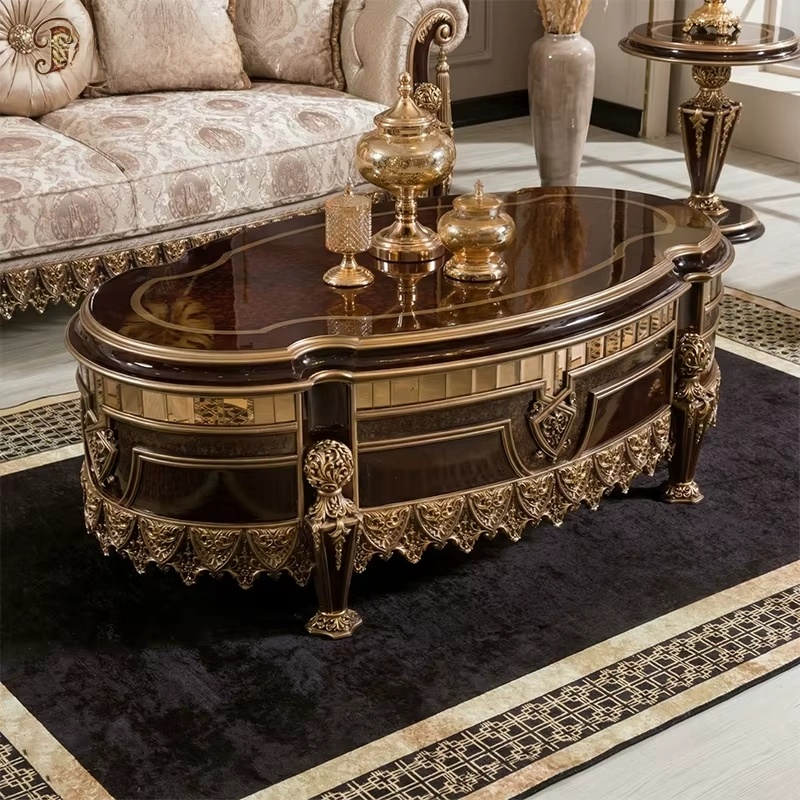 Royal Turkish Walnut & Gold Gilded Sofa Set – Carved Living Room Furniture