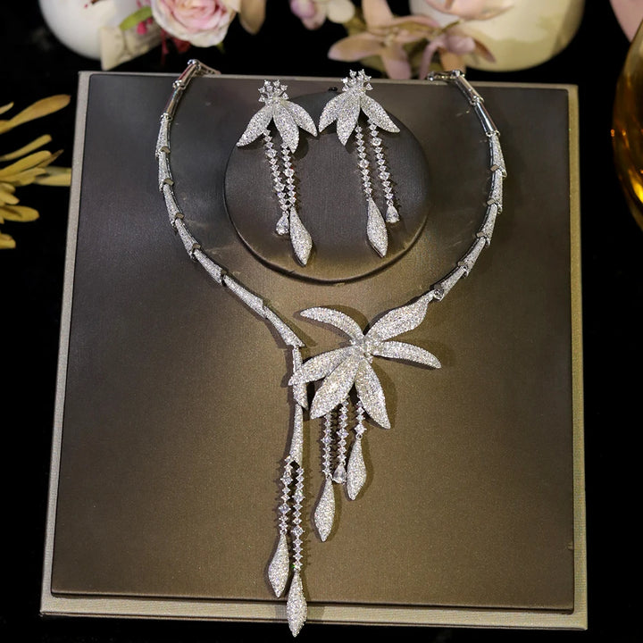 Luxury Zircon Flower Wedding Bridal Necklace Set