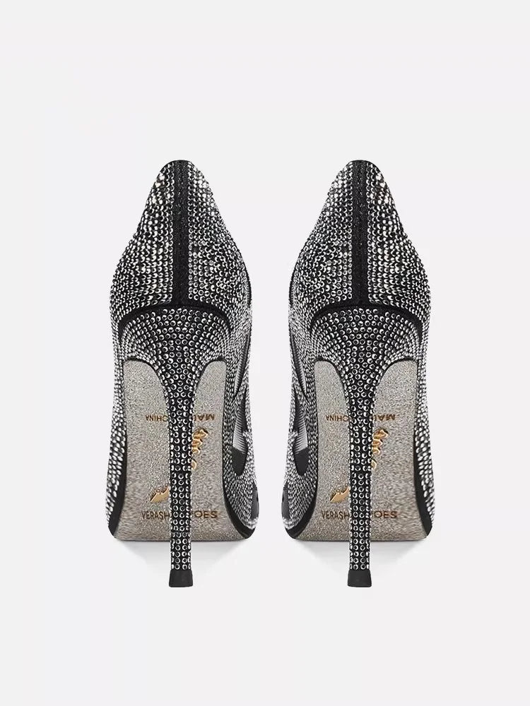 Luxury Women's Mesh Rhinestone High Heels – Pointed Toe, Hollow Design, Elegant Dress Shoes
