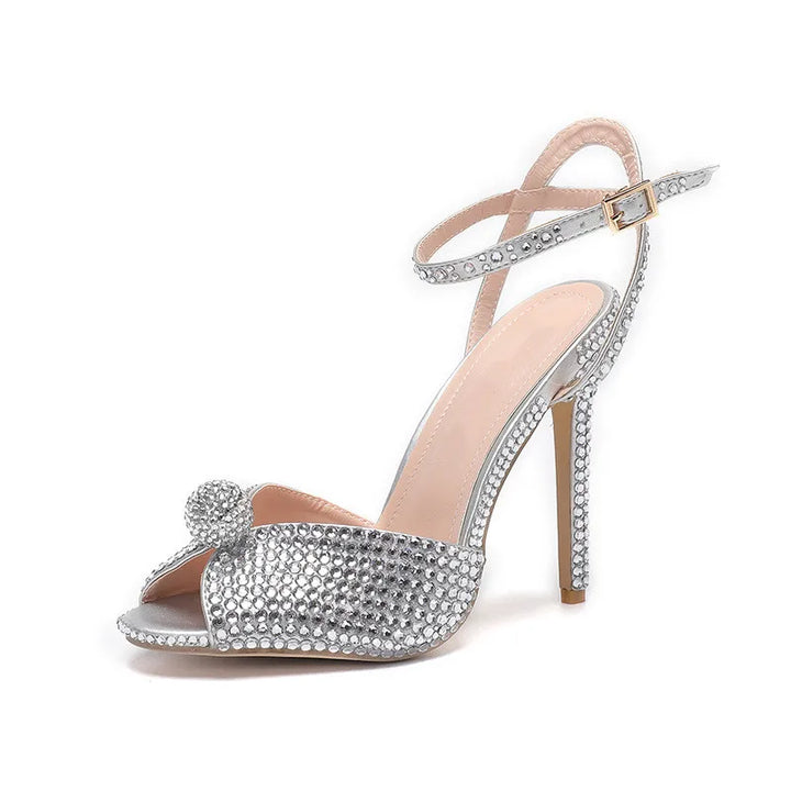 Luxury Women's Rhinestone Gladiator Sandals – Peep Toe Crystal High Heels for Weddings