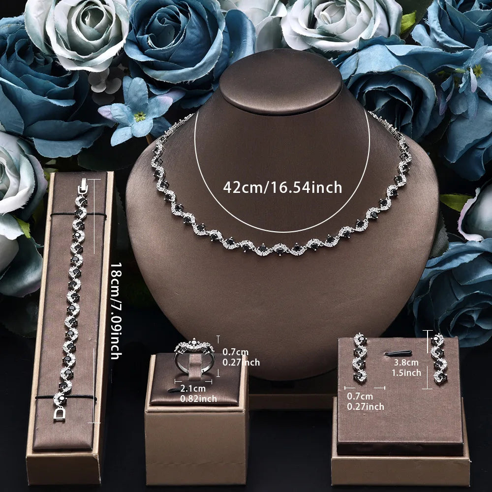 Luxury Black Necklace, Earrings & Bracelet Set for Women | Elegant Wedding Bridal Party Jewellery
