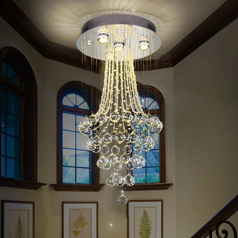 Luxury Crystal Ball LED Chandelier – Modern Staircase, Living Room & Lobby Pendant Light