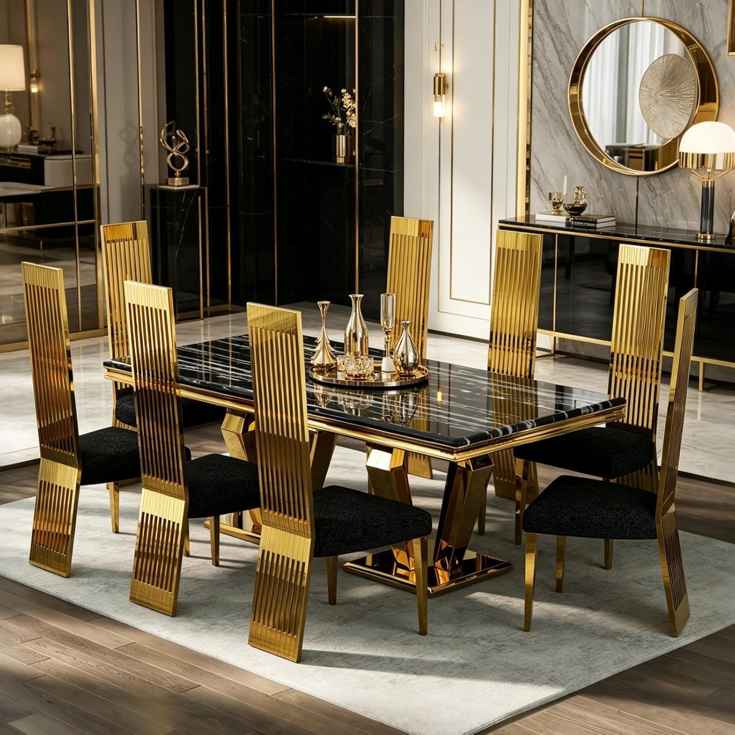 Luxury 78” Black and Gold Dining Table – Rectangular Dining Room Table