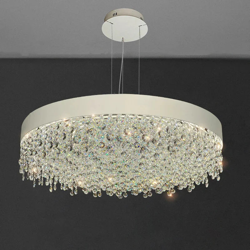 Luxury French Restaurant Chandelier – Modern White Crystal Designer Pendant Light