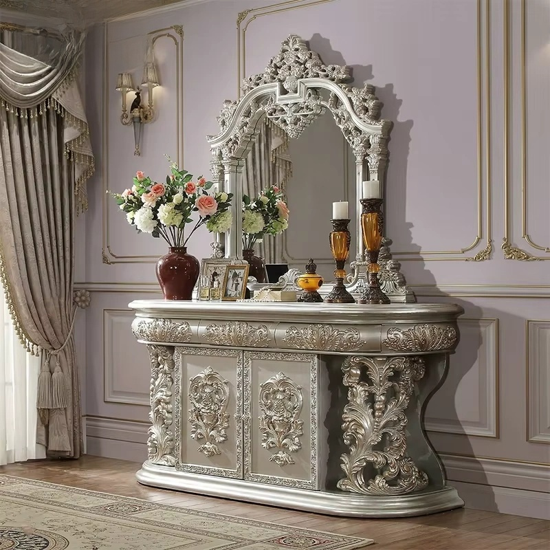 Luxury French Pearl Silver Gilded Bed with Openwork Carving – Royal Palace Style