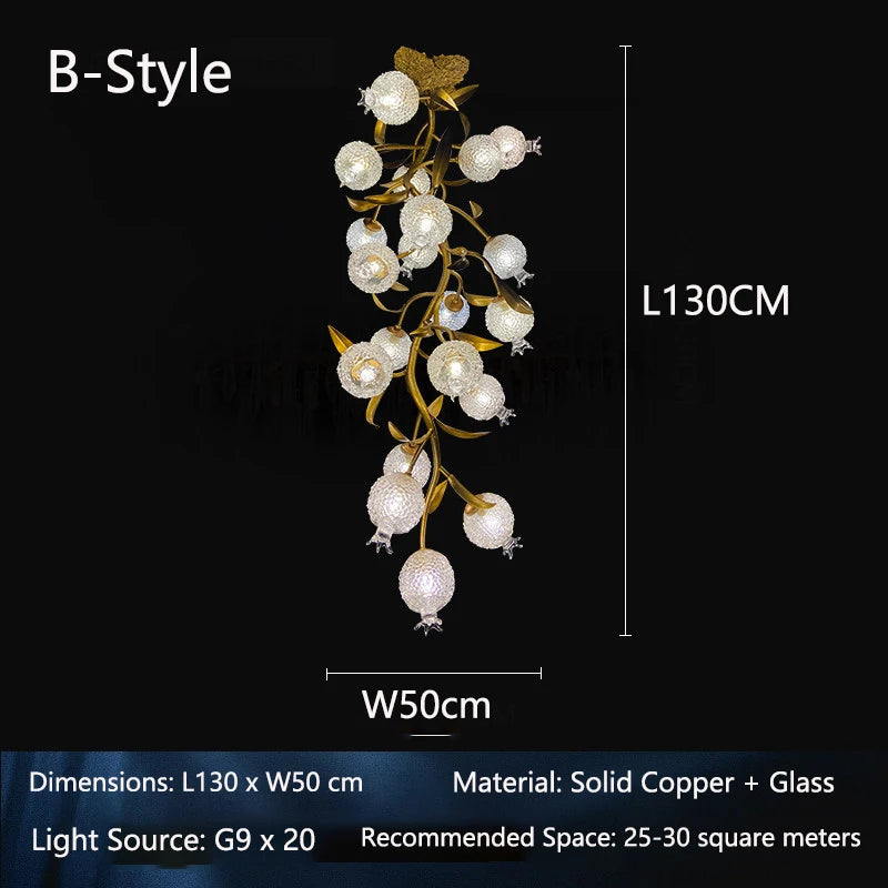Luxury Gold Copper Crystal Pomegranate Chandelier – Modern Designer Ceiling Light