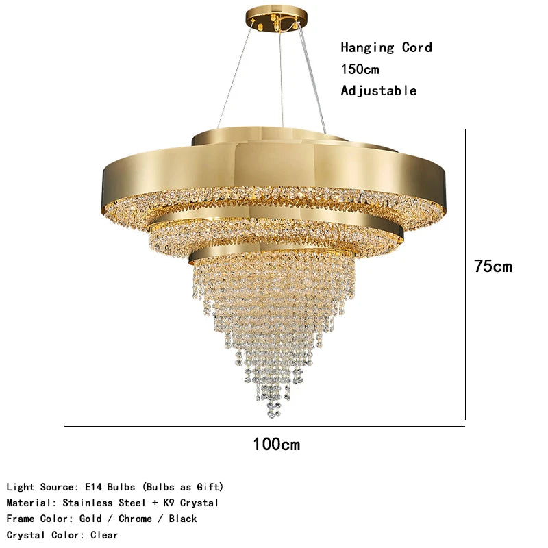 Luxury Gold Crystal Chandelier – Modern Pendant Ceiling Light for Living Room, Foyer, Home Decor