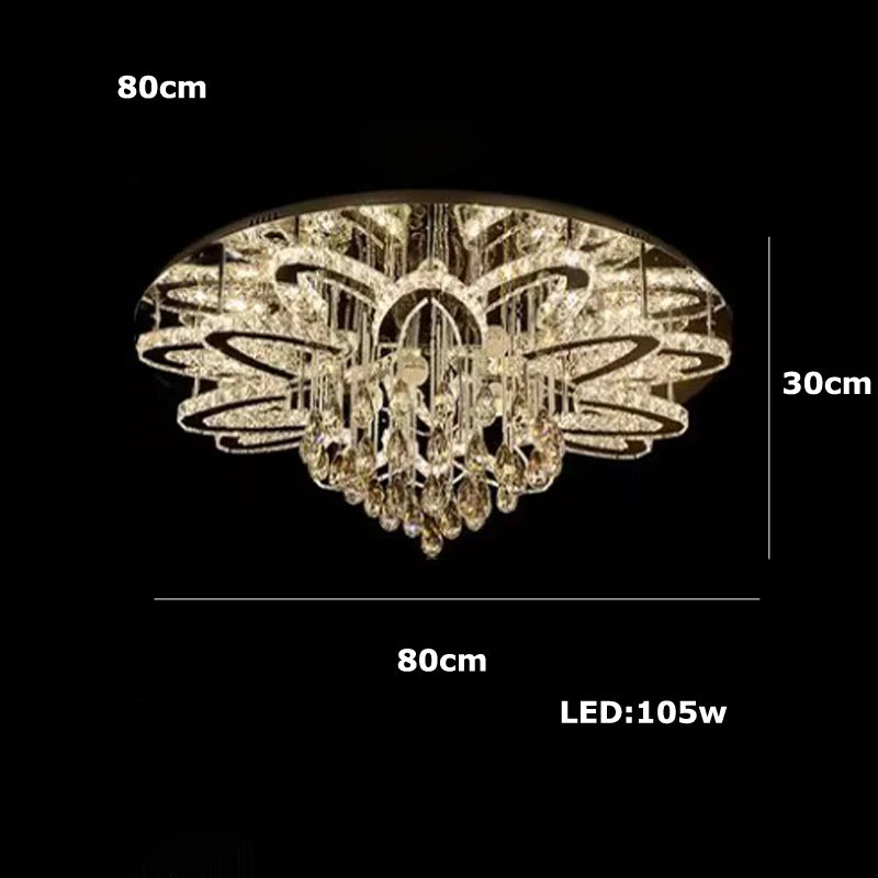 Luxury LED Crystal Chandelier – Remote Control Pendant Light for Living Room, Restaurant, Bedroom, Hotel & Villa