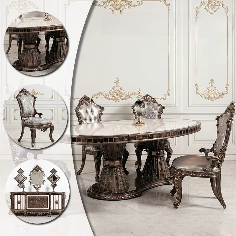 Royal Turkish Bronze Gold Gilded Dining Set – Fluted Table & Chairs