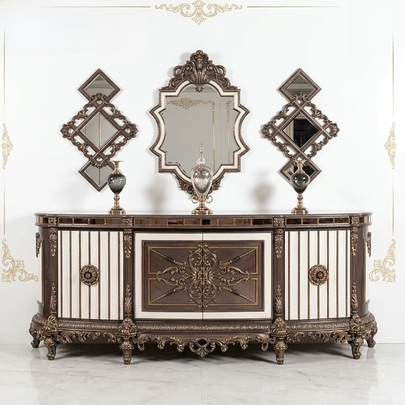 Royal Turkish Bronze Gold Gilded Dining Set – Fluted Table & Chairs