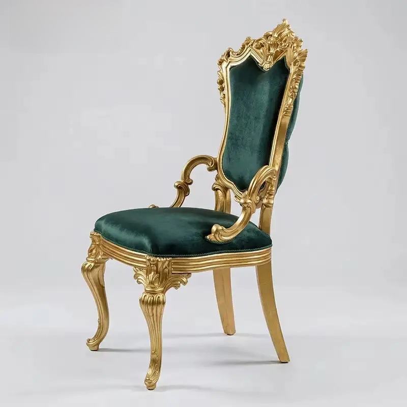 Royal Turkish Emerald Velvet Dining Set – Gold Carved Marble Table & Chairs