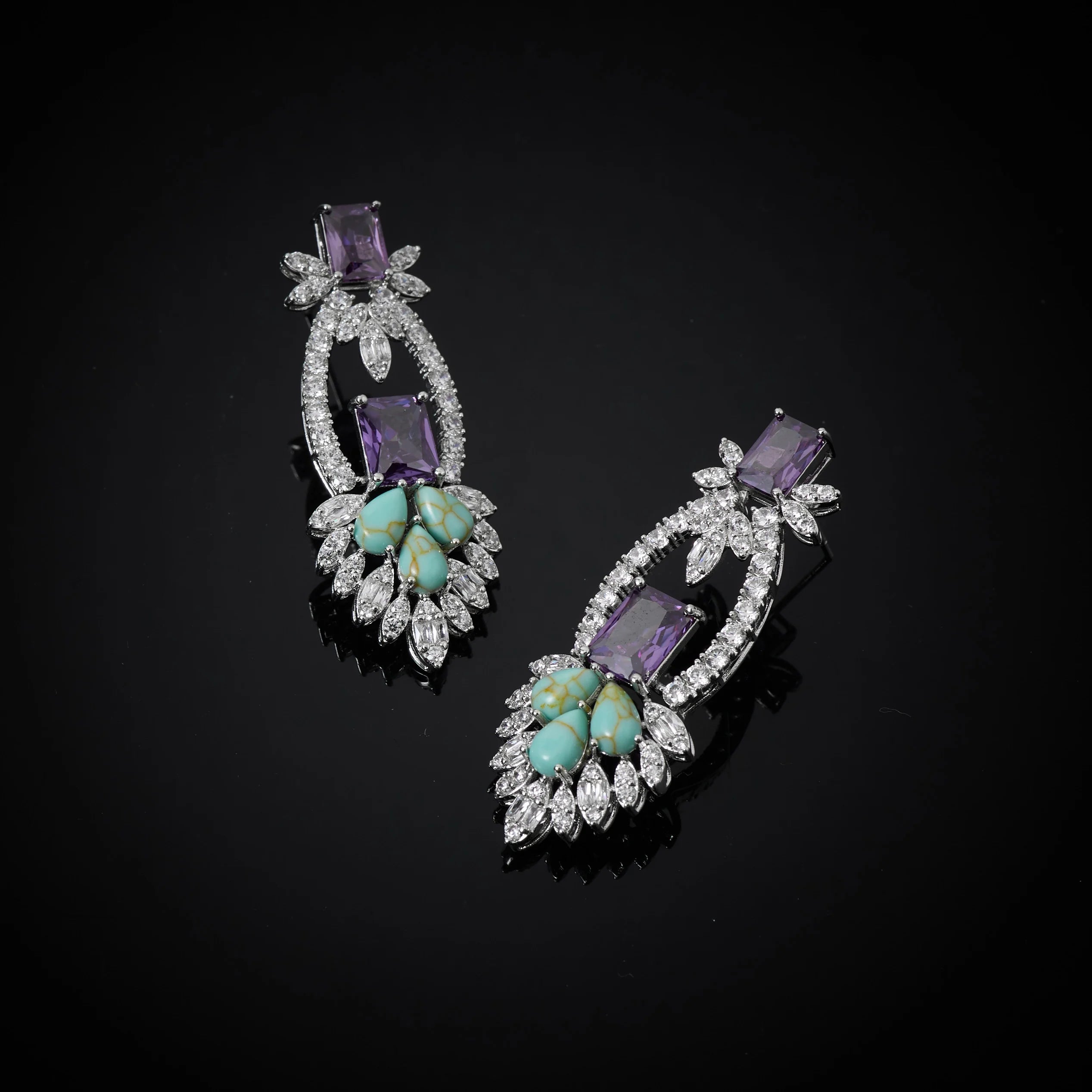Luxury Turquoise and Amethyst Cubic Zirconia Bridal Jewelry Set for Women