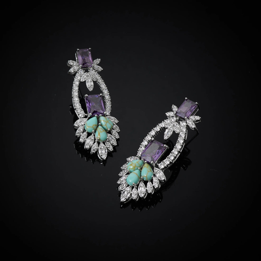 Luxury Turquoise and Amethyst Cubic Zirconia Bridal Jewelry Set for Women