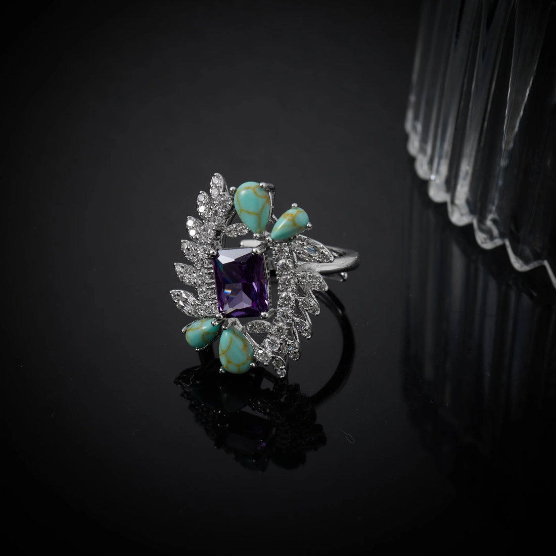 Luxury Turquoise and Amethyst Cubic Zirconia Bridal Jewelry Set for Women