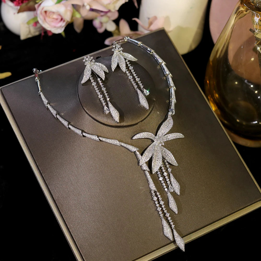 Luxury Zircon Flower Wedding Bridal Necklace Set
