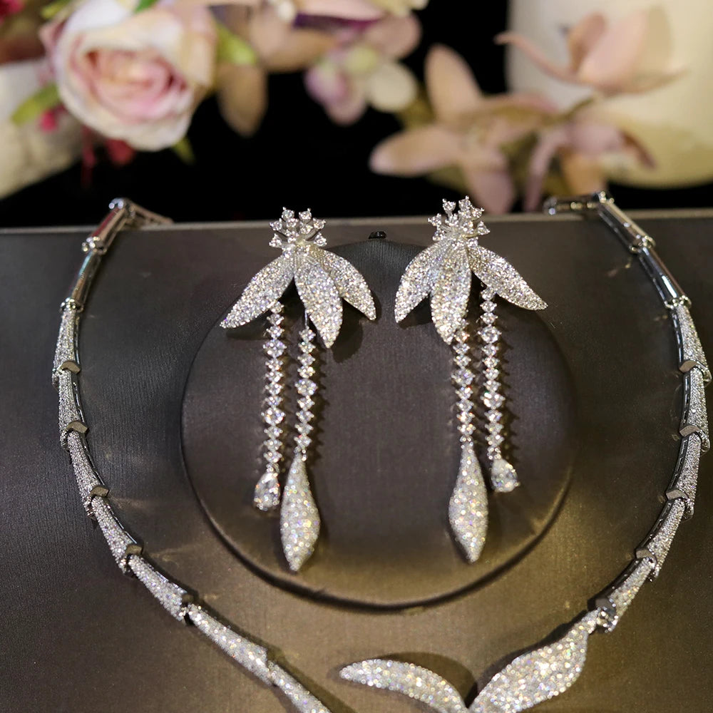 Luxury Zircon Flower Wedding Bridal Necklace Set