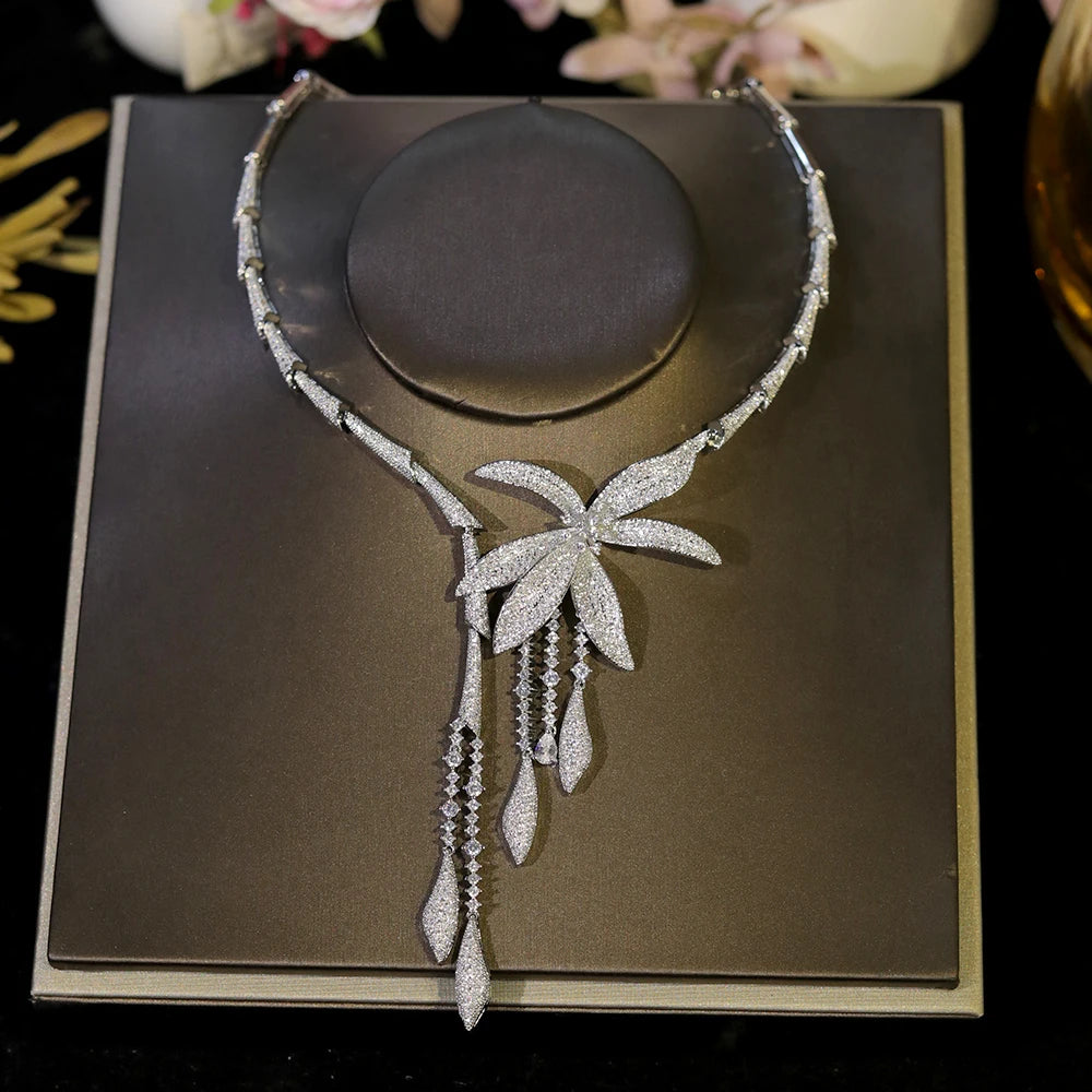 Luxury Zircon Flower Wedding Bridal Necklace Set