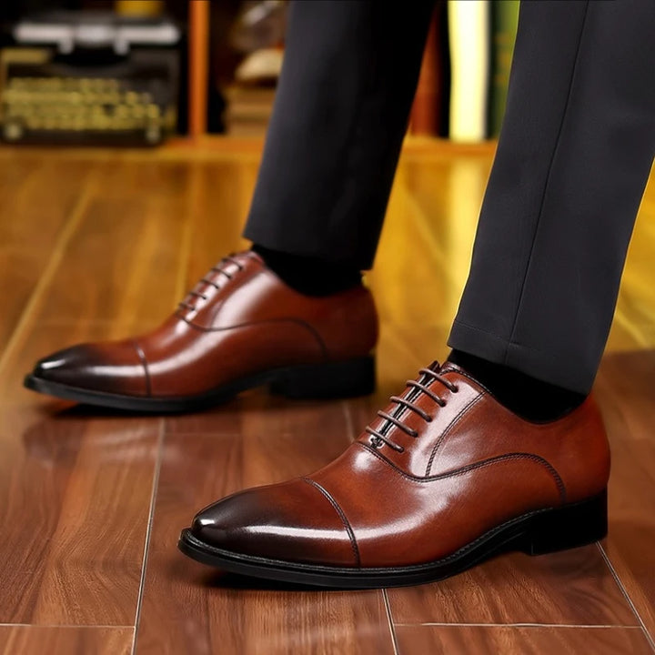 Men’s Genuine Leather Cap Toe Oxford Shoes – Cow Leather Business Dress Shoes,
