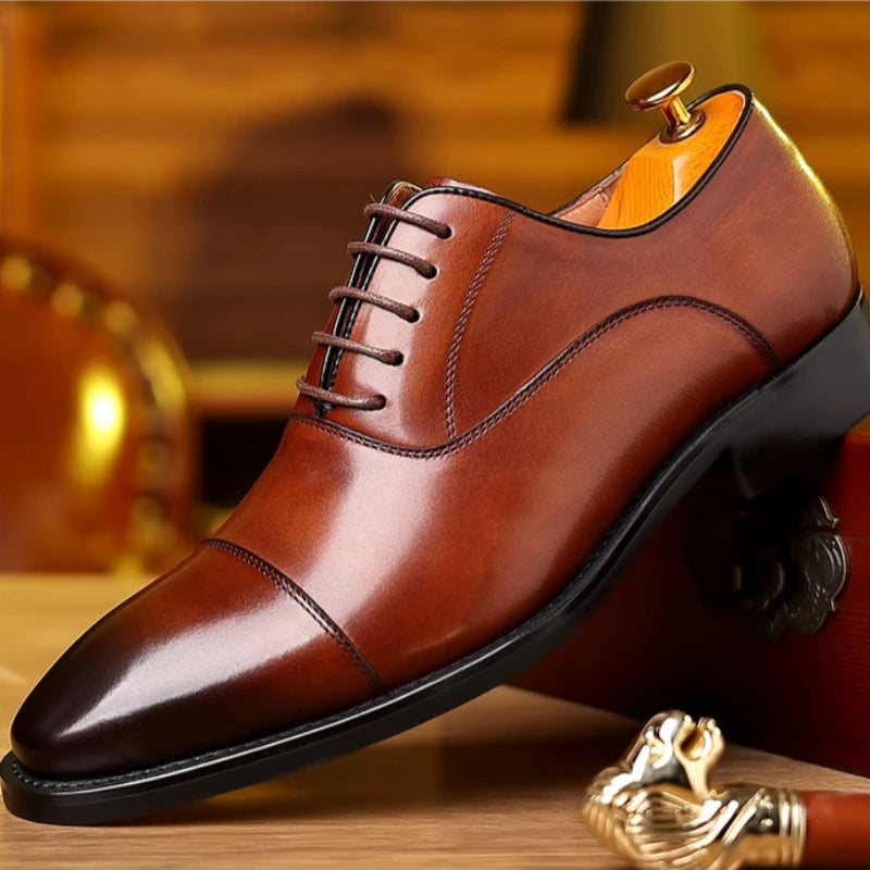 Men’s Genuine Leather Cap Toe Oxford Shoes – Cow Leather Business Dress Shoes,