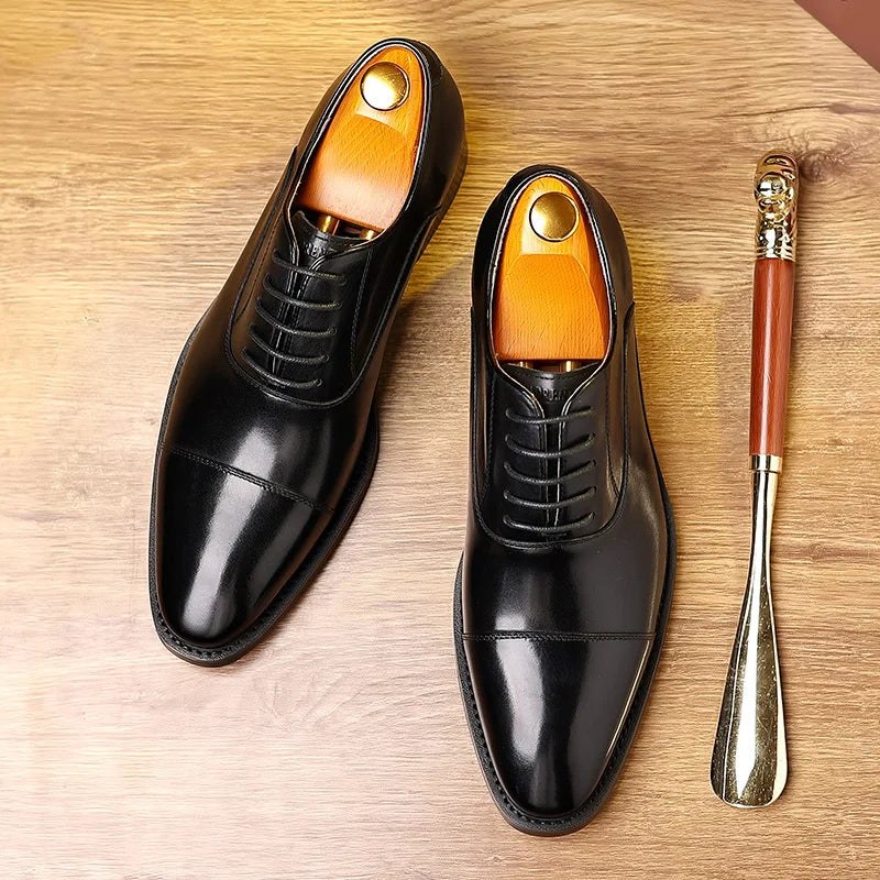 Men’s Genuine Leather Cap Toe Oxford Shoes – Cow Leather Business Dress Shoes,