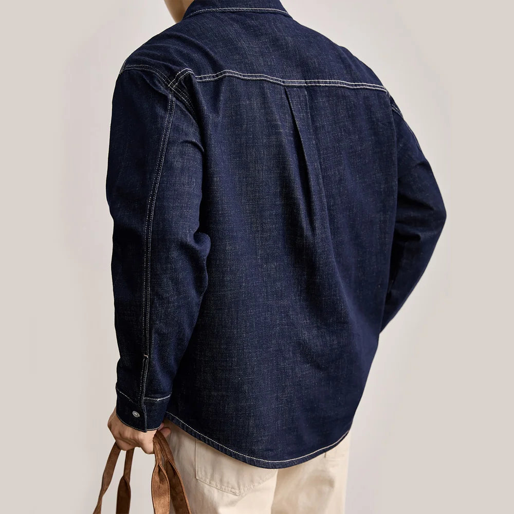 Men’s American Vintage Denim Shirt – Loose-Fit Casual Long Sleeve Streetwear