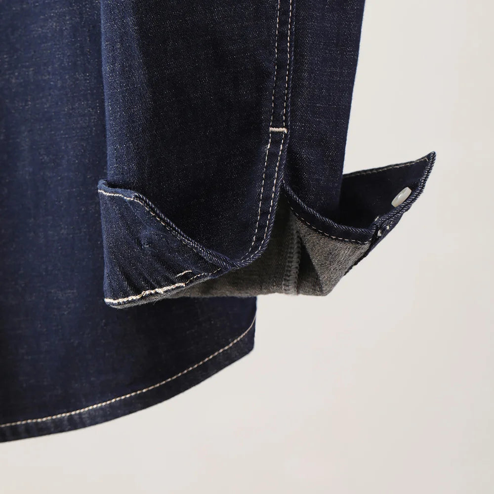Men’s American Vintage Denim Shirt – Loose-Fit Casual Long Sleeve Streetwear