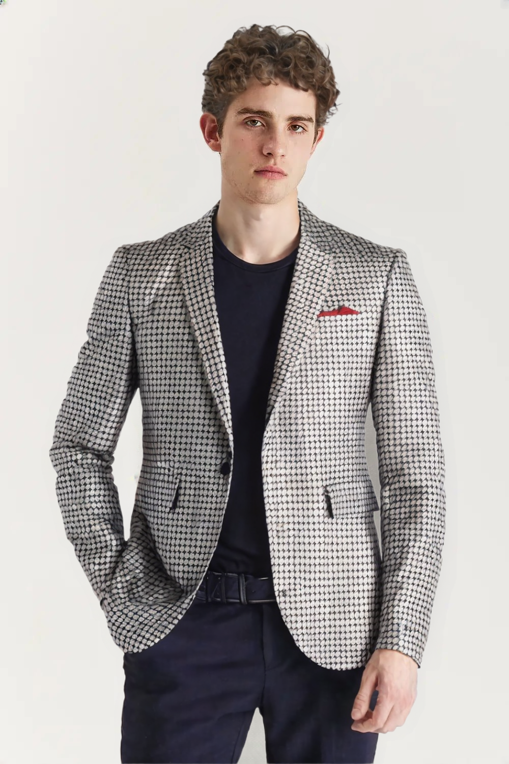 Men’s Grid Plaid Blazer – Notch Lapel Single-Button Loose Casual Suit Jacket