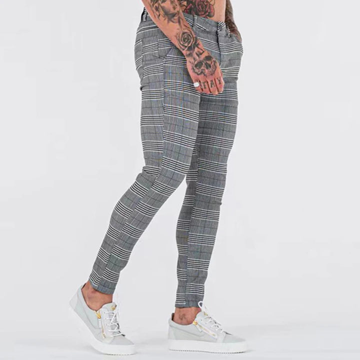 Men’s Skinny Stretch Check Pants Slim Fit Classic Trousers Office Party Wear