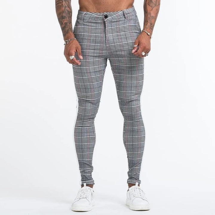 Men’s Skinny Stretch Check Pants Slim Fit Classic Trousers Office Party Wear
