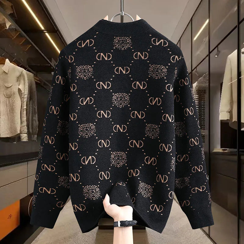Men’s V-Neck Wool Knitted Sweater – Designer Printed Casual Jumper