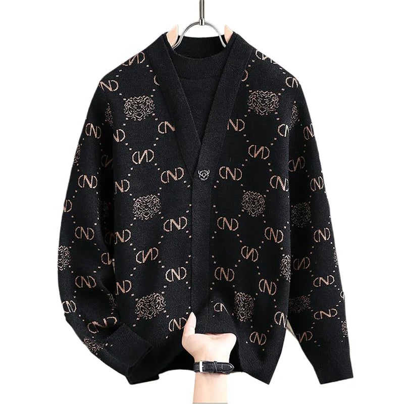 Men’s V-Neck Wool Knitted Sweater – Designer Printed Casual Jumper