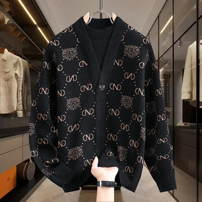 Men’s V-Neck Wool Knitted Sweater – Designer Printed Casual Jumper