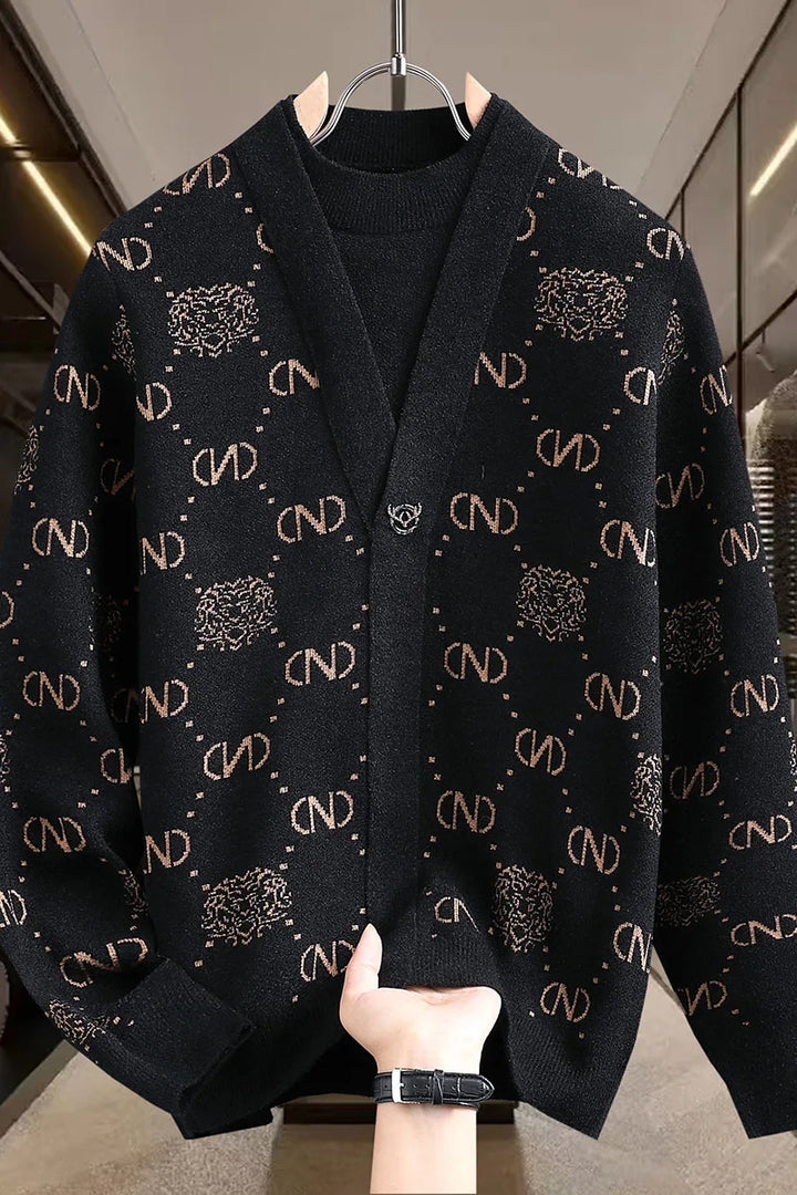 Men’s V-Neck Wool Knitted Sweater – Designer Printed Casual Jumper