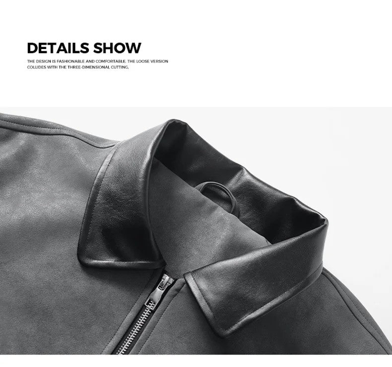 Men’s Suede Patchwork Bomber Jacket – Vintage Multi-Pocket Full-Zip Outerwear