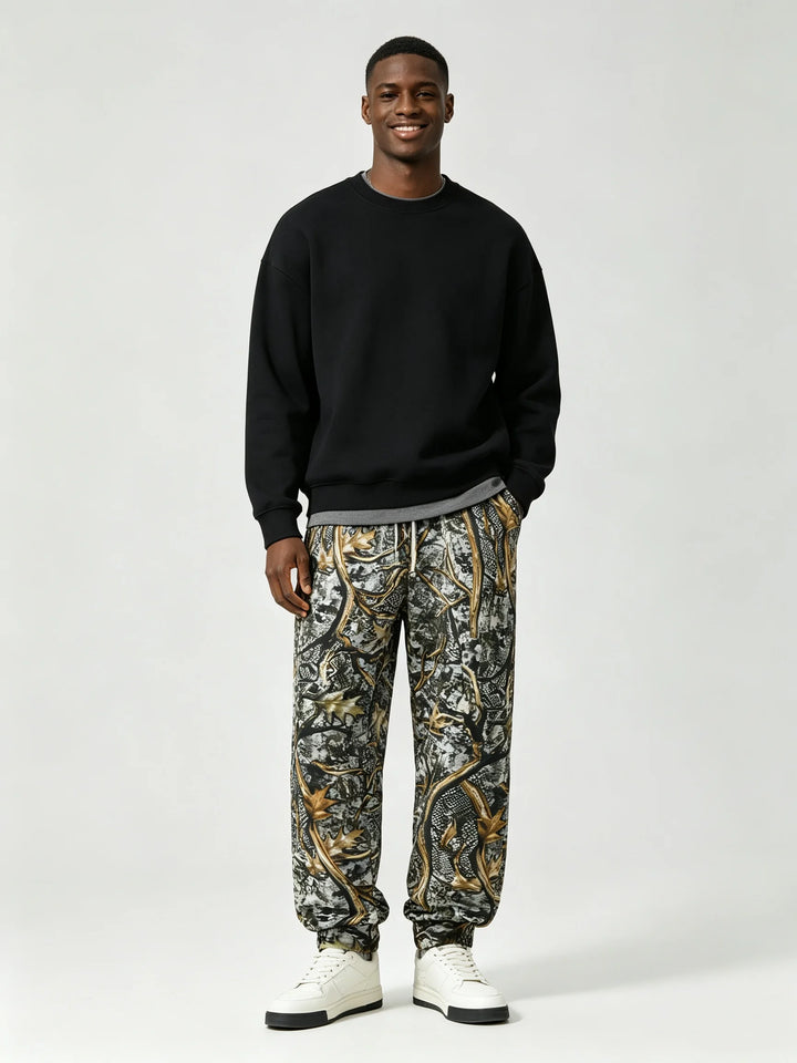 Men’s Tree Camo Jogger Pants – Elastic Waist Drawstring Outdoor Sweatpants