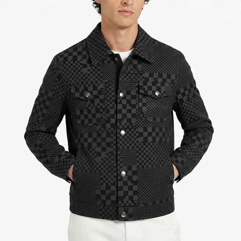 Men’s Black Faux Leather Jacket – Lapel Button-Down Slim Fit Casual Business Coat