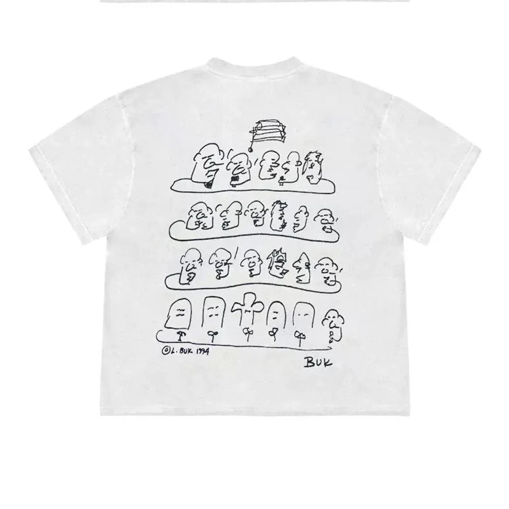 Men's Abstract Sketch Print T-Shirt - Oversized Crew Neck Streetwear