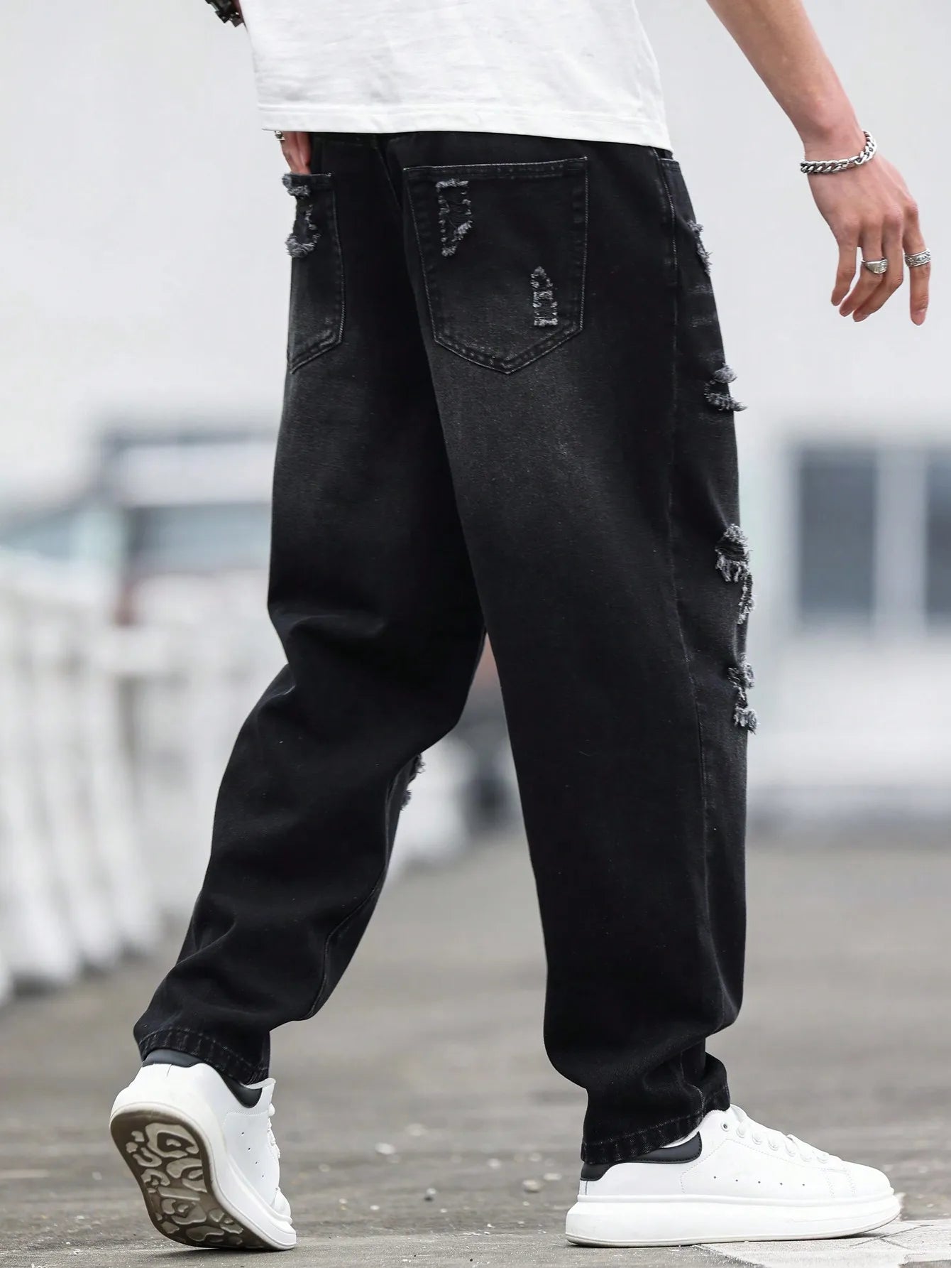 Men’s Black Ripped Harem Jeans – Relaxed Fit Casual Denim Pants